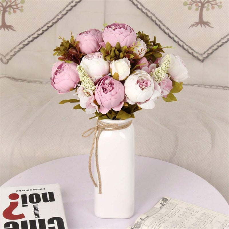 Fule 2 Pack Large Artificial Peony Silk Flower Bouquets Arrangement Wedding Centerpieces (Light Purple) - Image 2